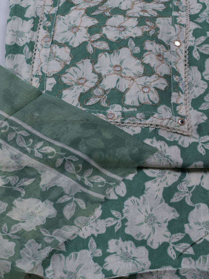 Printed Cotton Blend Unstitched Suit With Dupatta