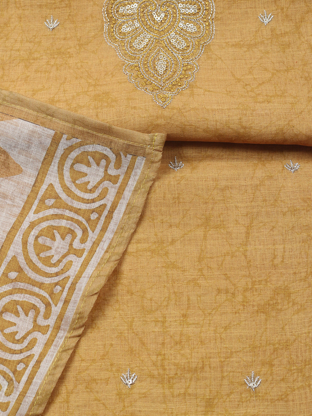 Embroidered Chanderi Unstitched Suit With Pant &amp; Dupatta