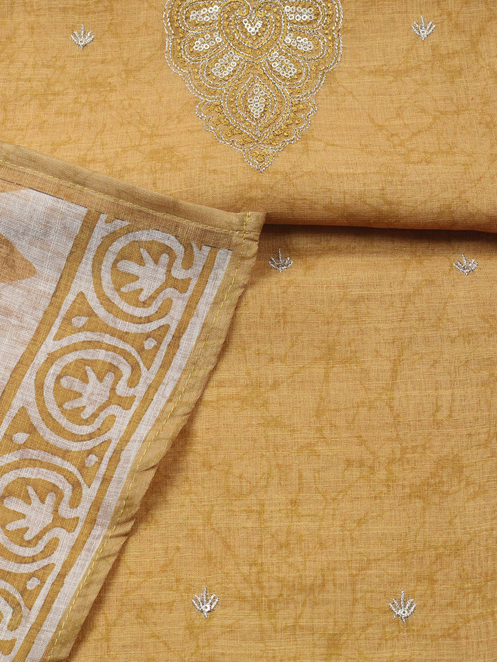 Embroidered Chanderi Unstitched Suit With Pant &amp; Dupatta