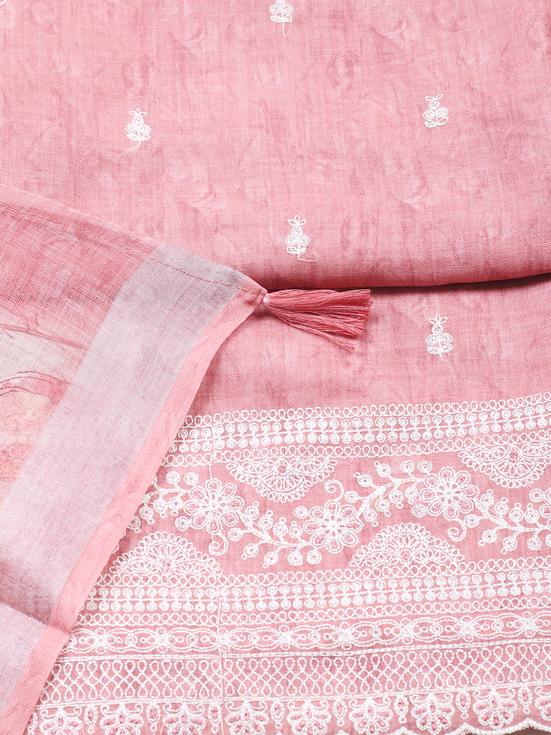 Embroidered Linen Blend Unstitched Suit With Pant &amp; Dupatta
