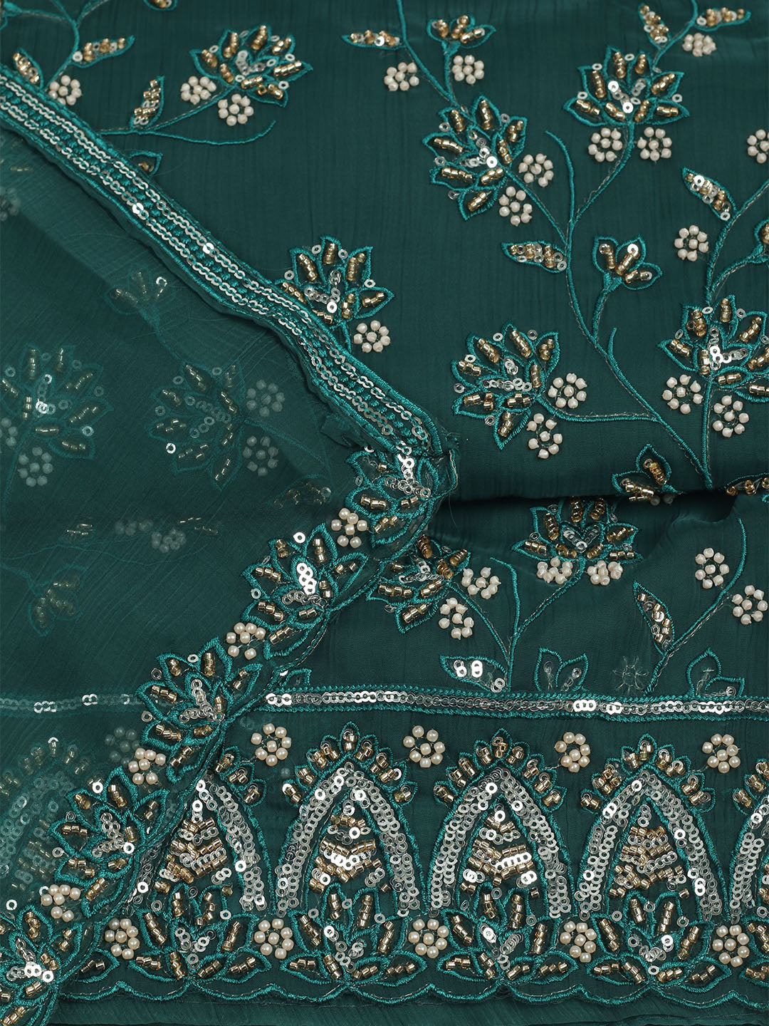 Embroidered Chiffon Unstitched Suit With Dupatta