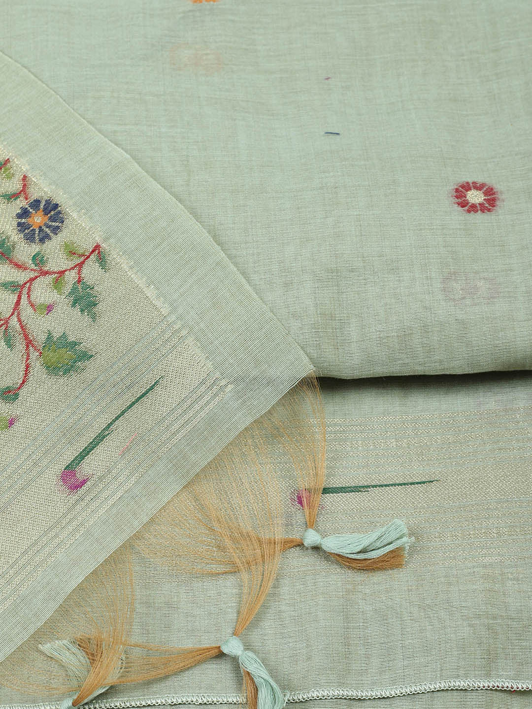 Embroidered Chanderi Unstitched Suit With Pant &amp; Dupatta