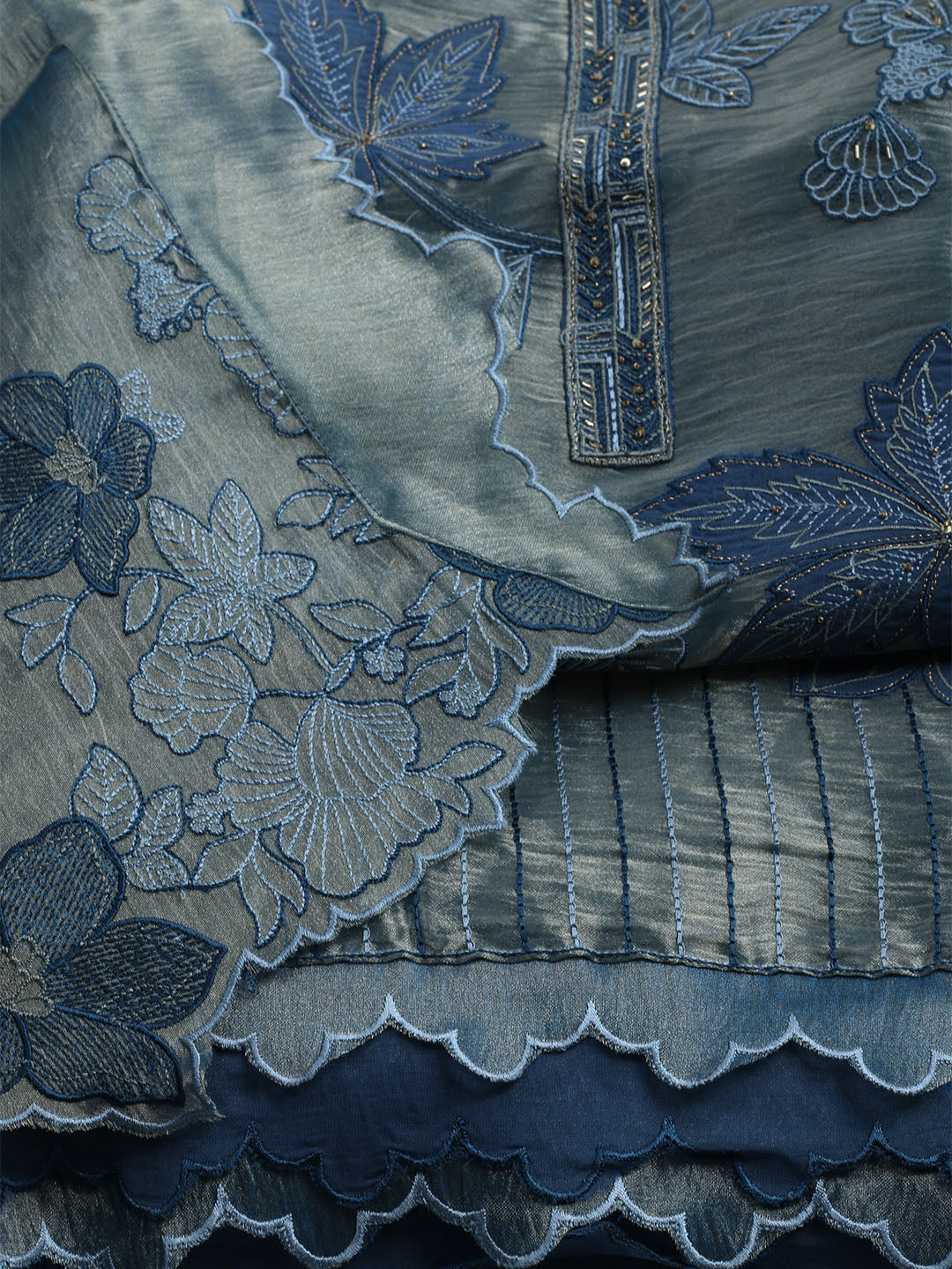 Embroidered Tissue Unstitched Suit With Dupatta