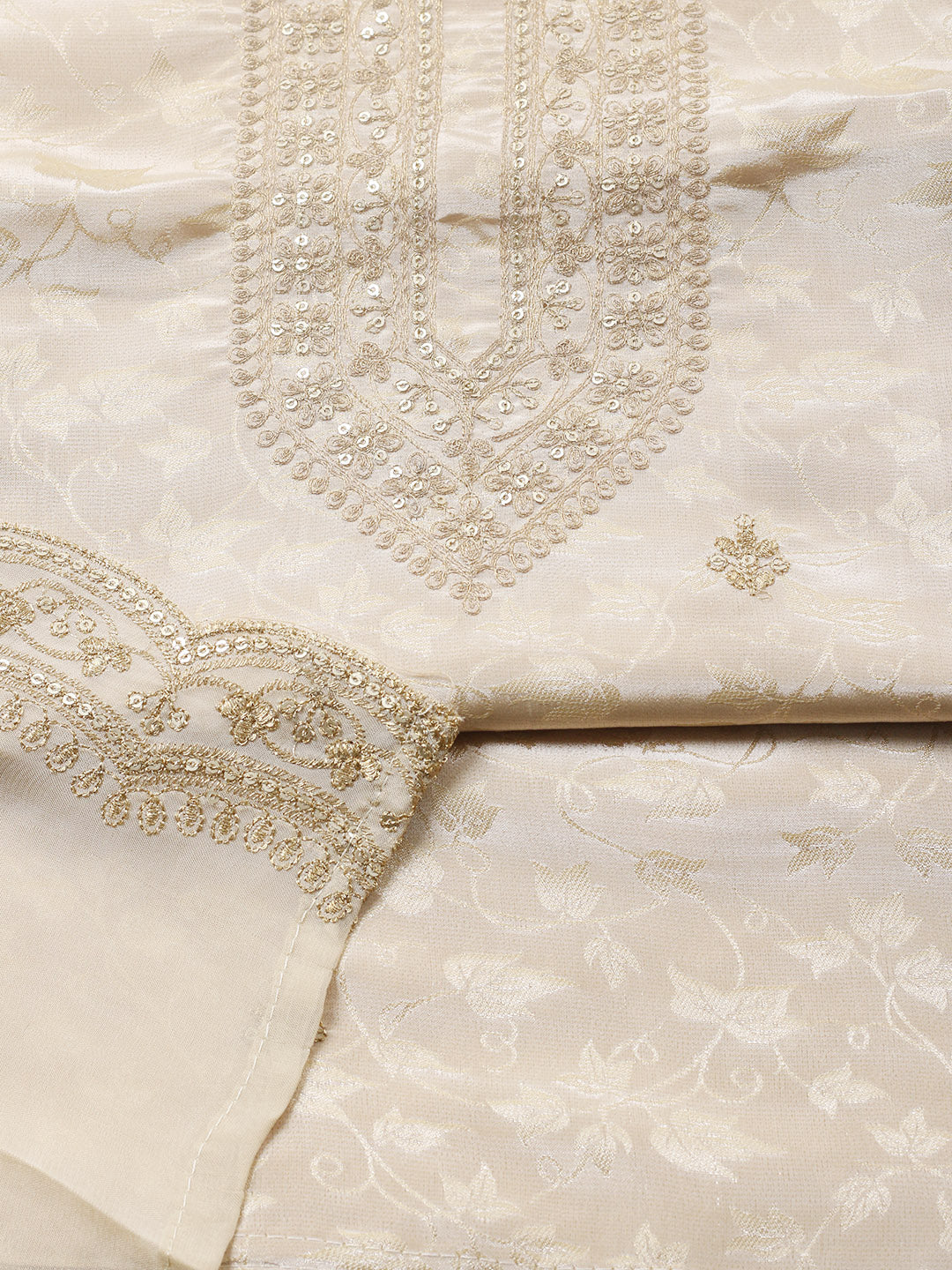 Embroidered Chanderi Unstitched Suit With Pant &amp; Dupatta