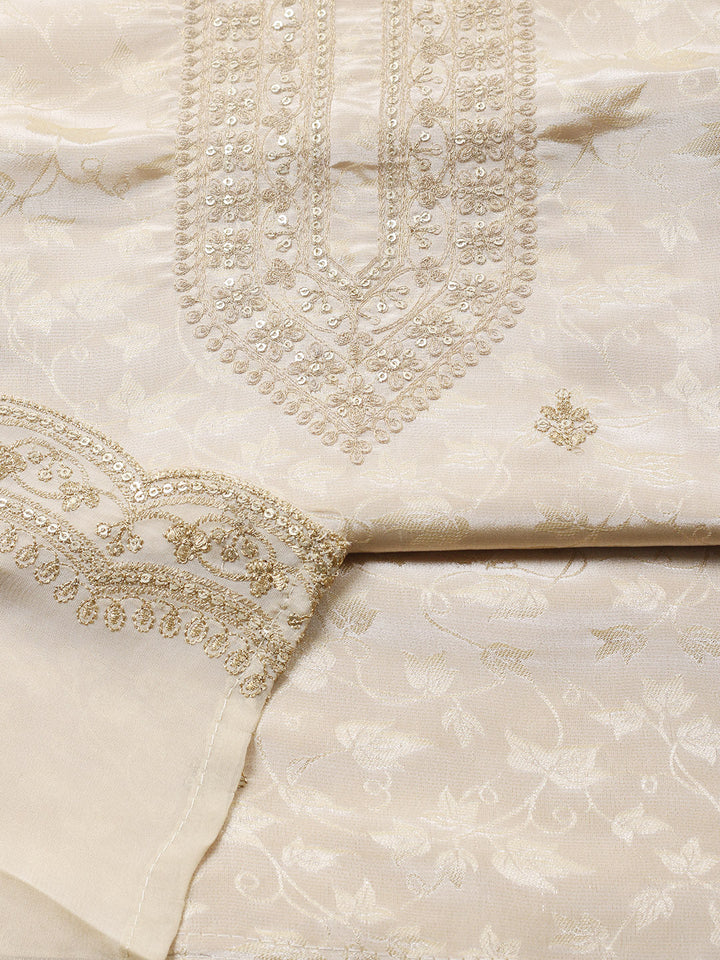 Embroidered Chanderi Unstitched Suit With Pant &amp; Dupatta