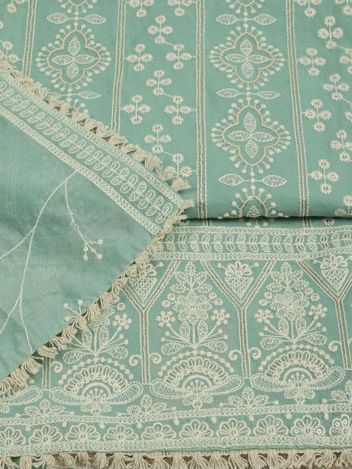 Embroidered Chanderi Unstitched Suit With Pant &amp; Dupatta