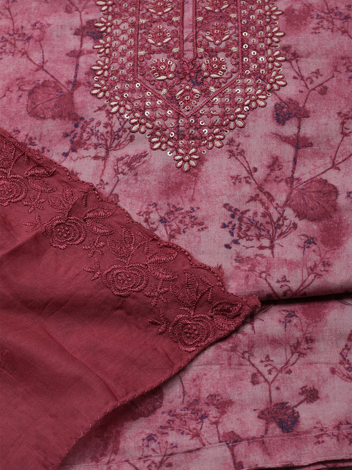 Embroidered Cotton Blend Unstitched Kurta With Pant &amp; Dupatta