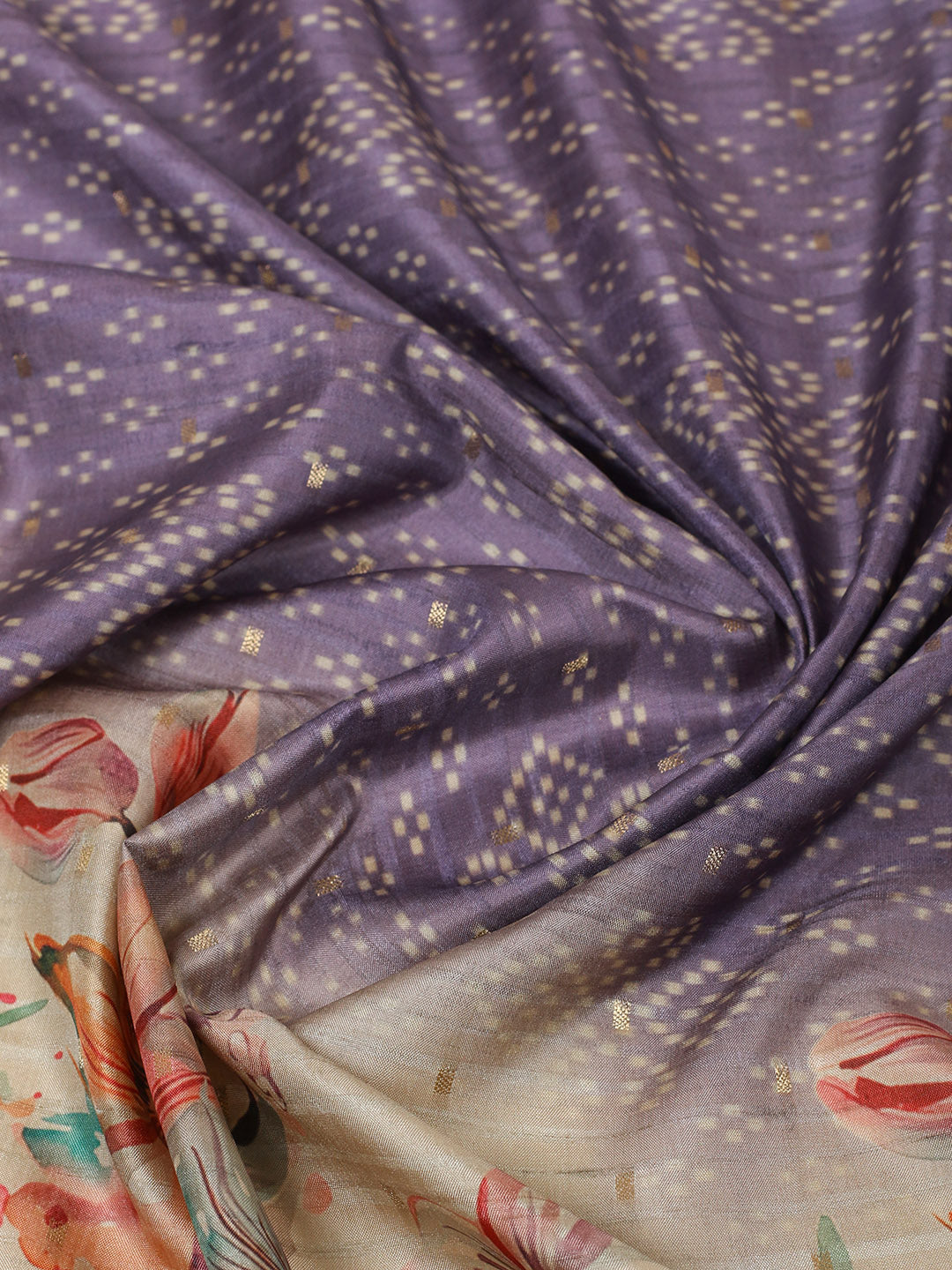 Floral &amp; Bandhani Printed Art Silk Saree