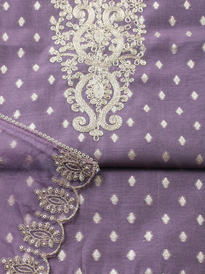 Embroidered Chanderi Unstitched Suit With Pant &amp; Dupatta