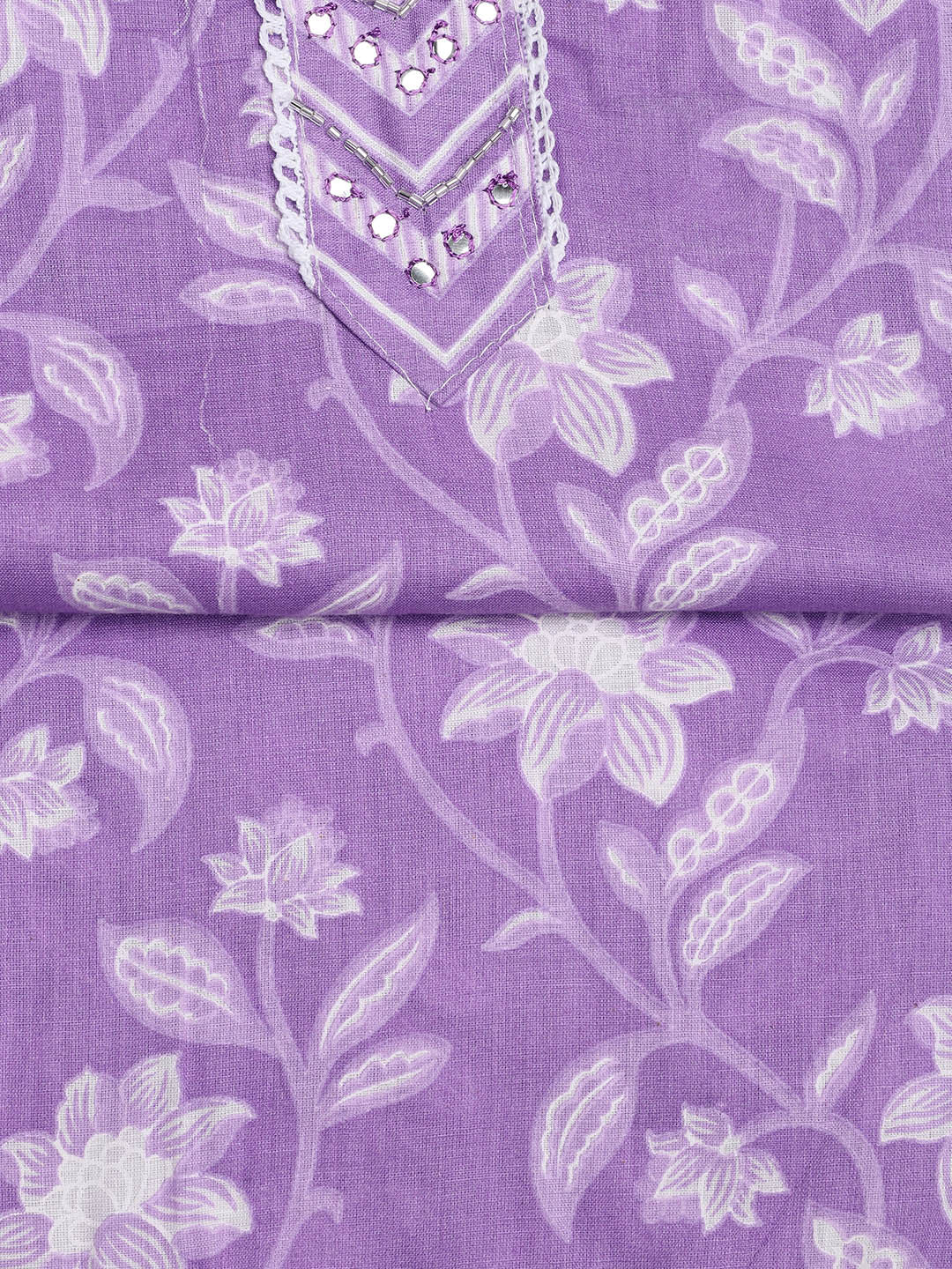 Printed Cotton Blend Unstitched Suit With Dupatta