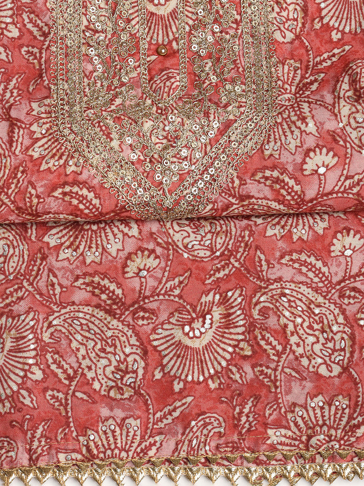 Neck Embroidered Cotton Blend Unstitched Suit With Dupatta