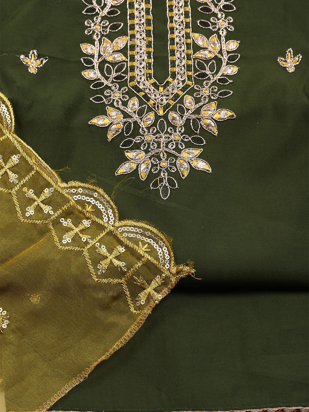Neck Embroidered Chanderi Unstitched Suit With Dupatta