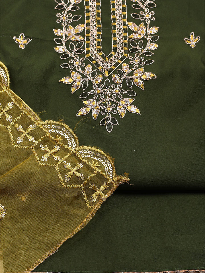 Neck Embroidered Chanderi Unstitched Suit With Dupatta