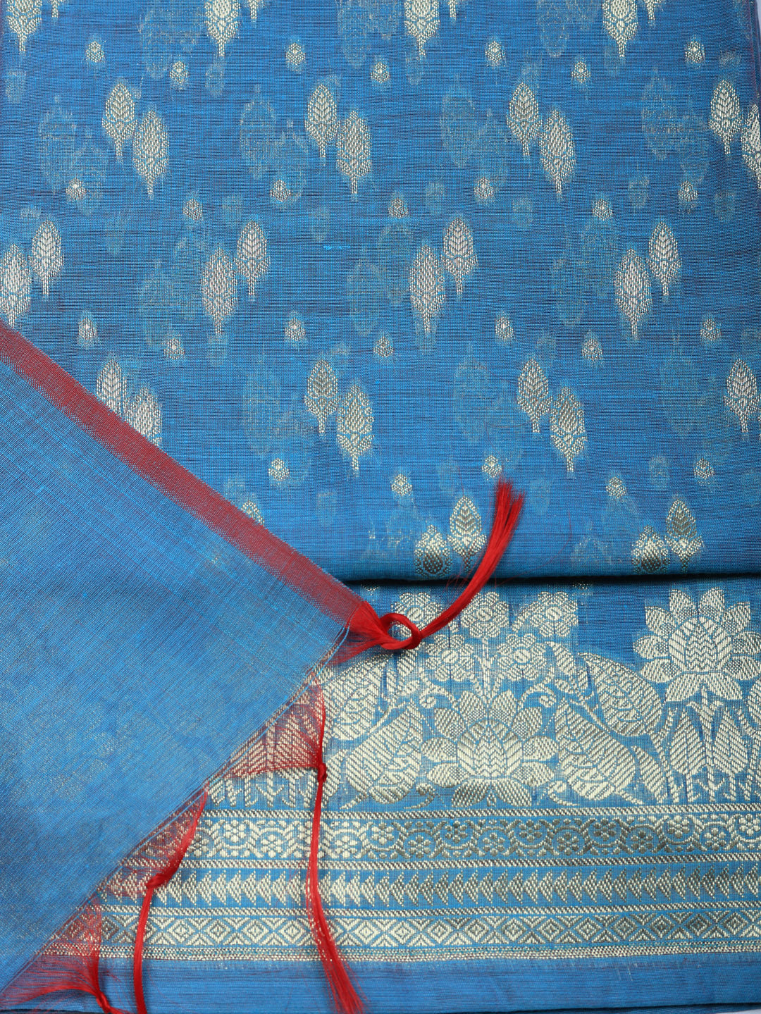 Woven Design Art Silk Unstitched Suit With Pant &amp; Dupatta