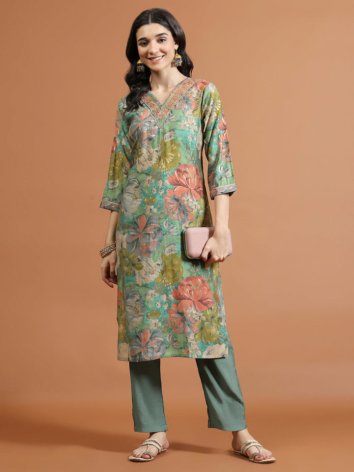 Printed Muslin Kurta With Pants