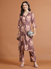 Printed Cotton Blend Kurta With Pants