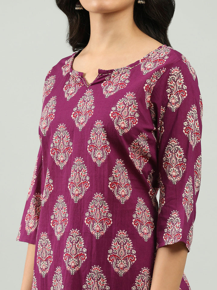 Printed Cotton Blend Kurta With Pants &amp; Dupatta