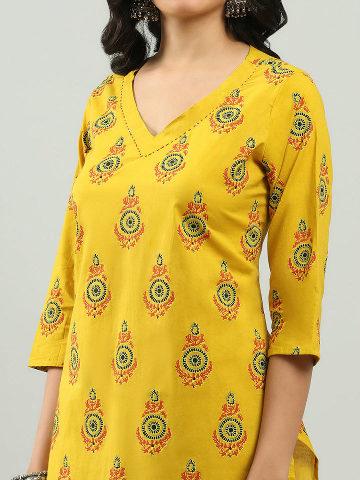 Printed Cotton Blend Kurta With Pants &amp; Dupatta