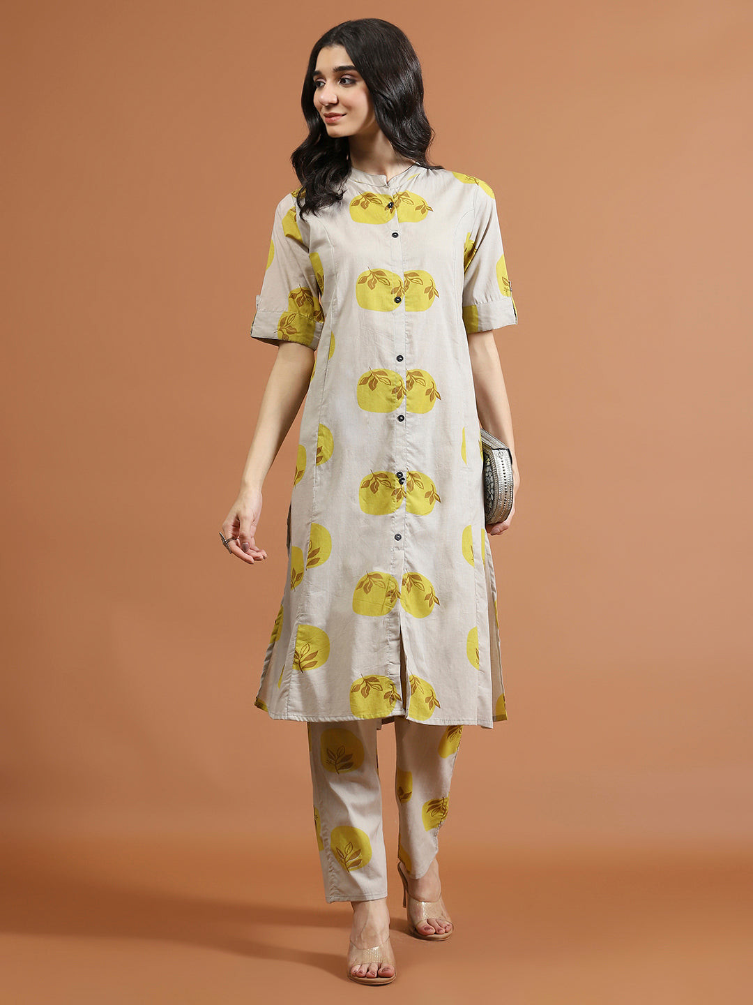 Printed Cotton Blend Kurta With Pants