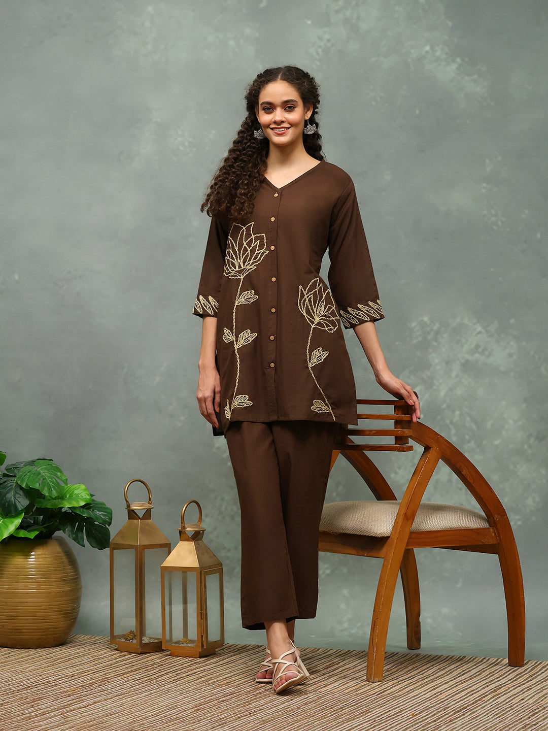 Printed Cotton Blend Kurta With Pants