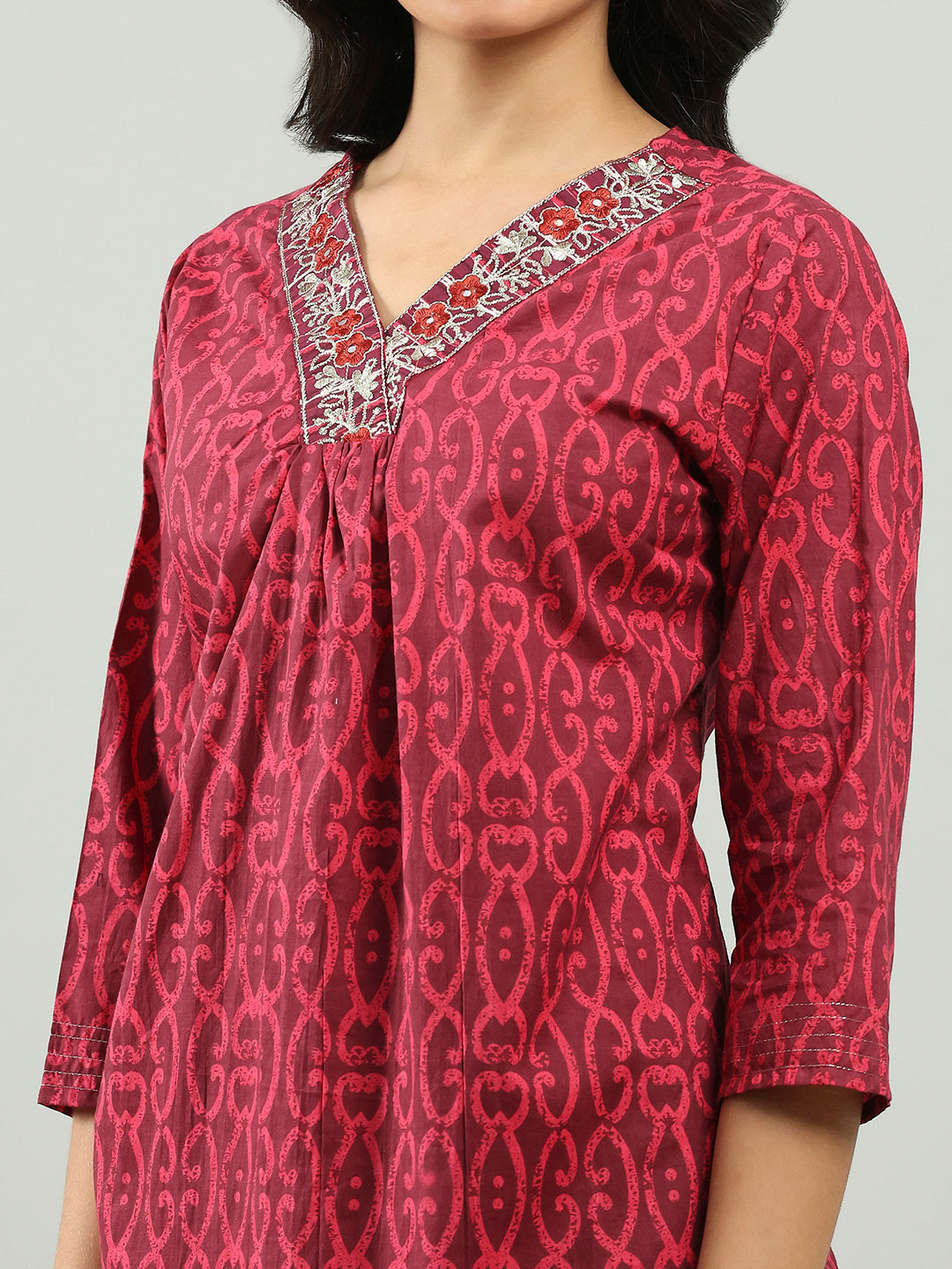 Printed Cotton Blend Kurta With Pants &amp; Dupatta