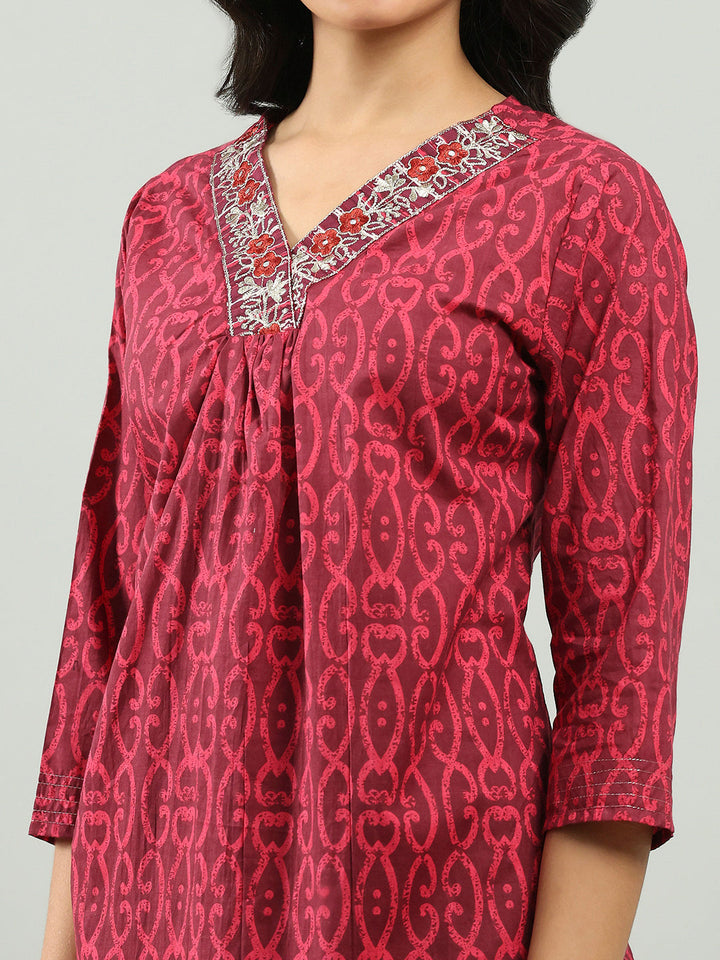 Printed Cotton Blend Kurta With Pants &amp; Dupatta