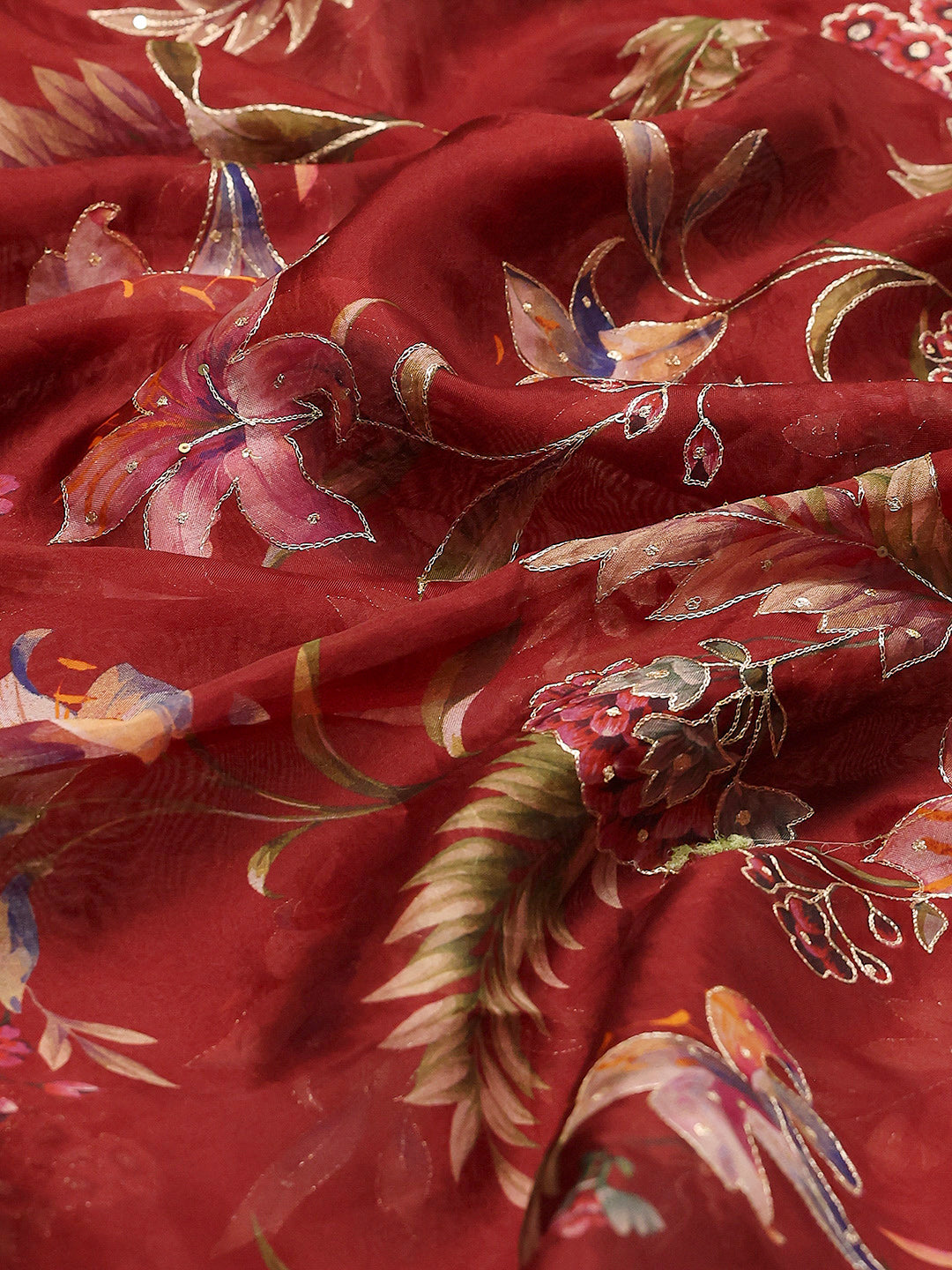 Digital Floral Printed Organza Saree