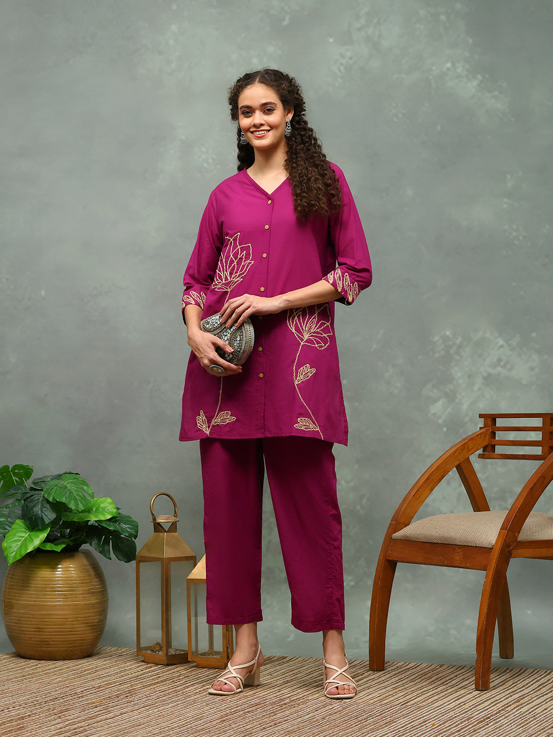 Printed Cotton Blend Kurta With Pants