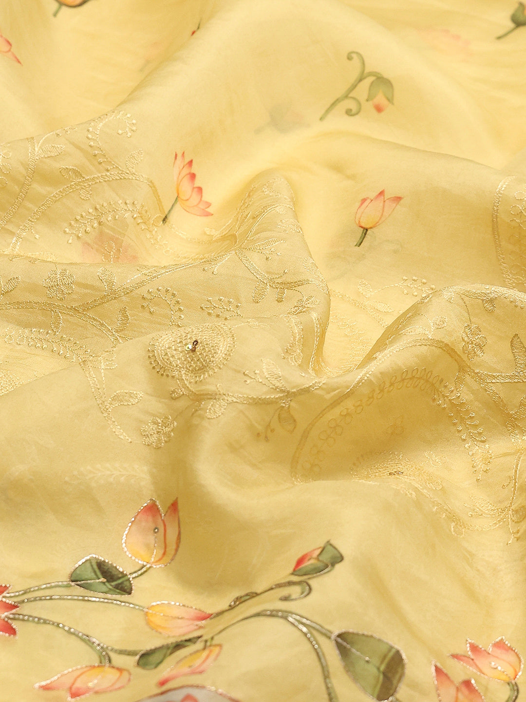 Sequin Work Printed Organza Saree