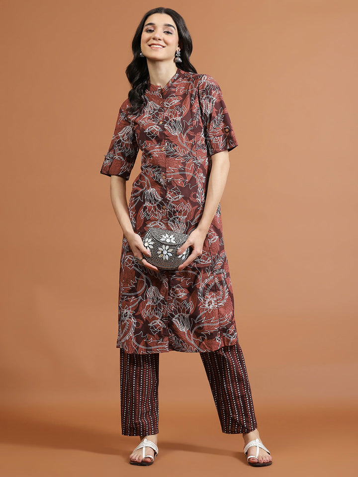 Printed Cotton Blend Kurta With Pants