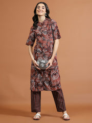 Printed Cotton Blend Kurta With Pants