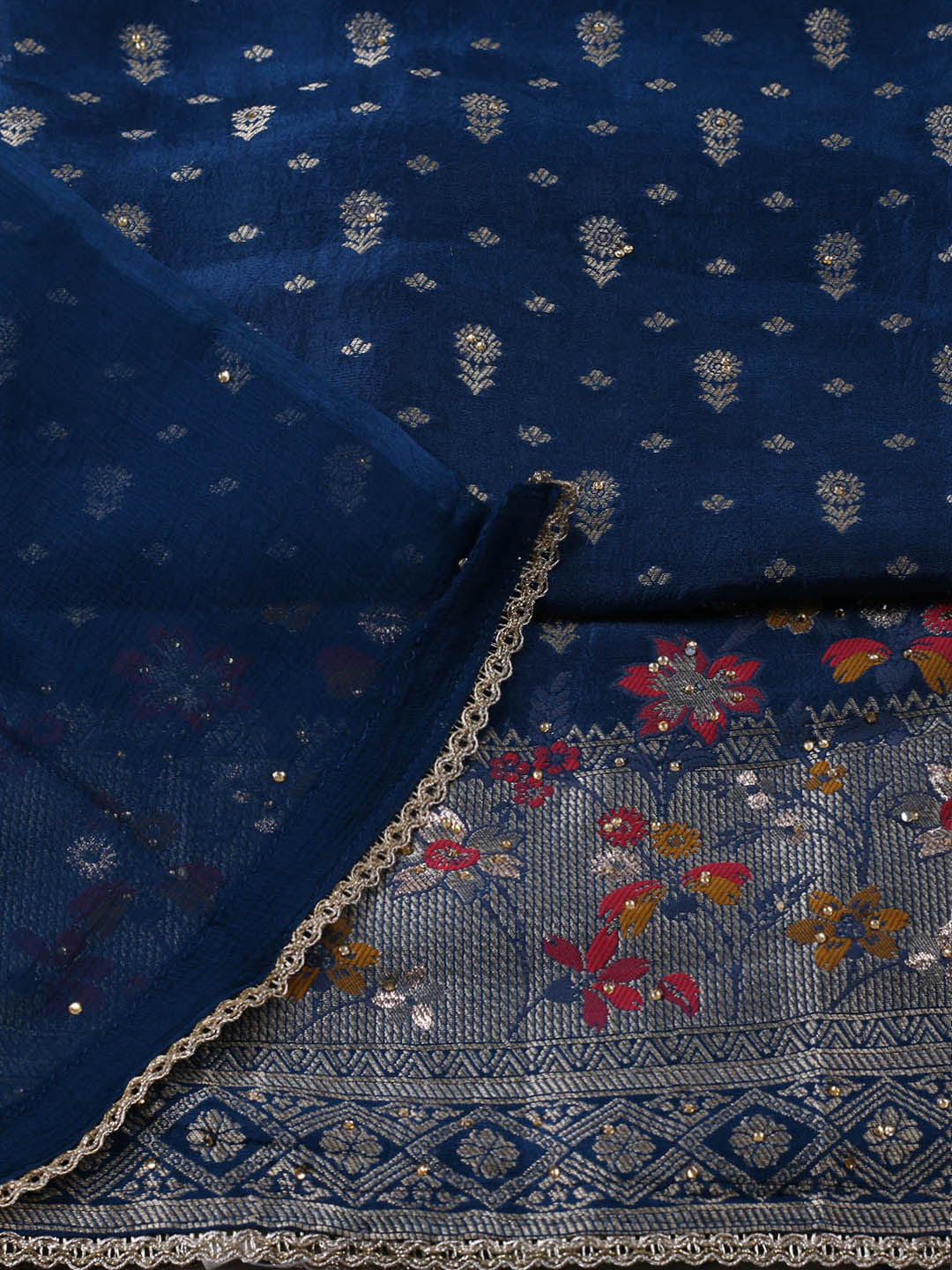 Woven Design Chanderi Unstitched Suit With Pant &amp; Dupatta