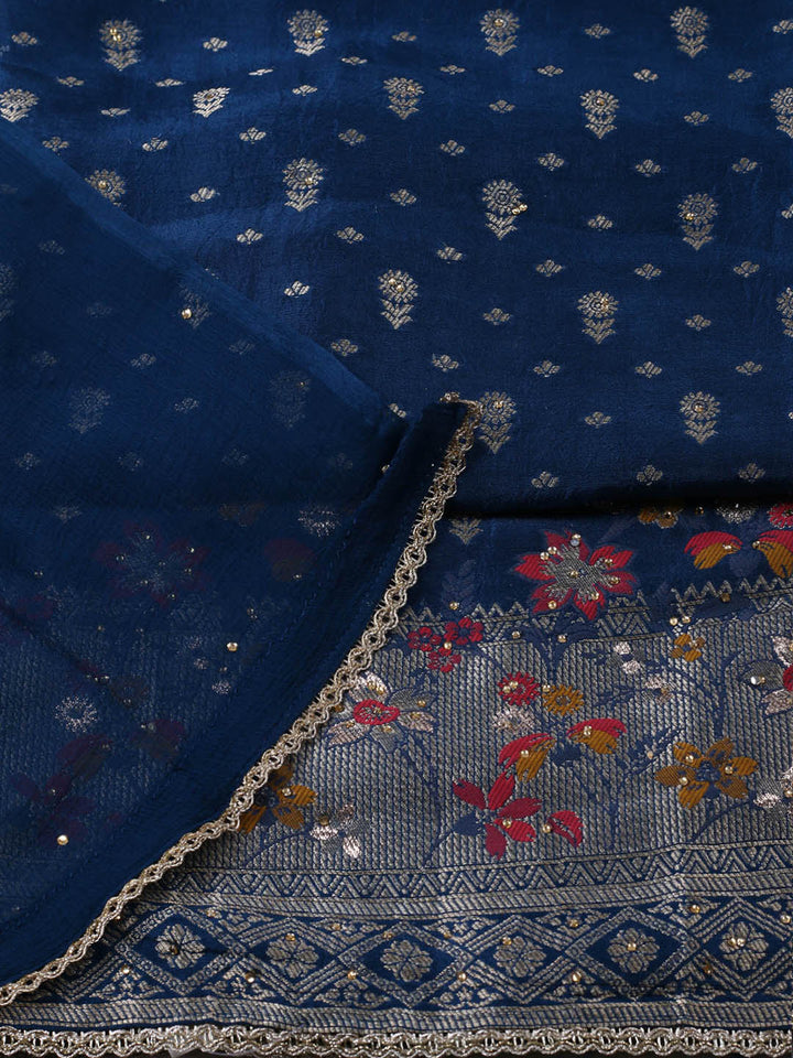 Woven Design Chanderi Unstitched Suit With Pant &amp; Dupatta