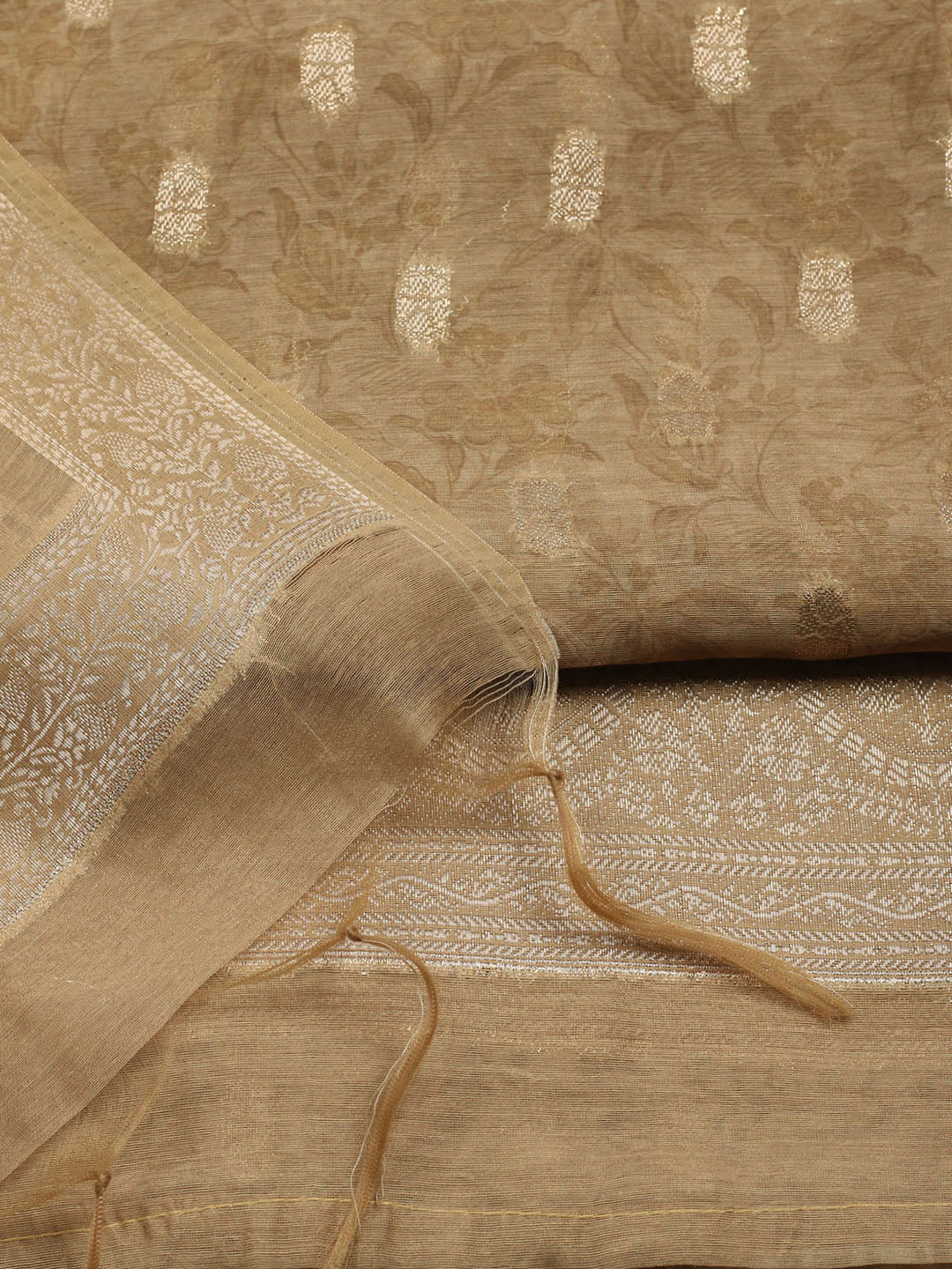 Embroidered Chanderi Unstitched Suit With Pant &amp; Dupatta