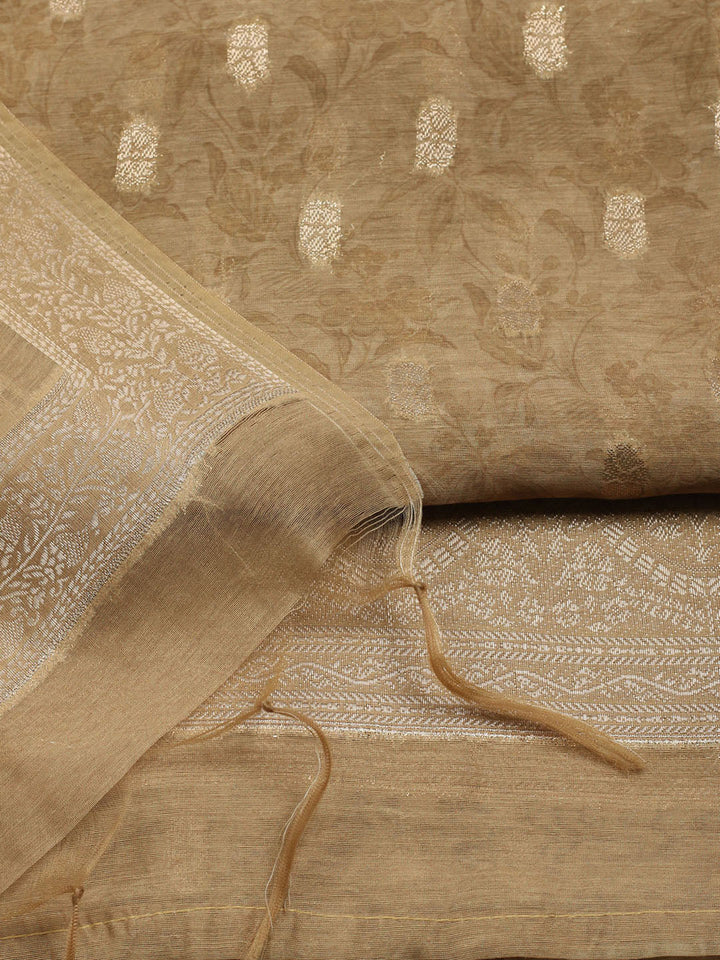 Embroidered Chanderi Unstitched Suit With Pant &amp; Dupatta
