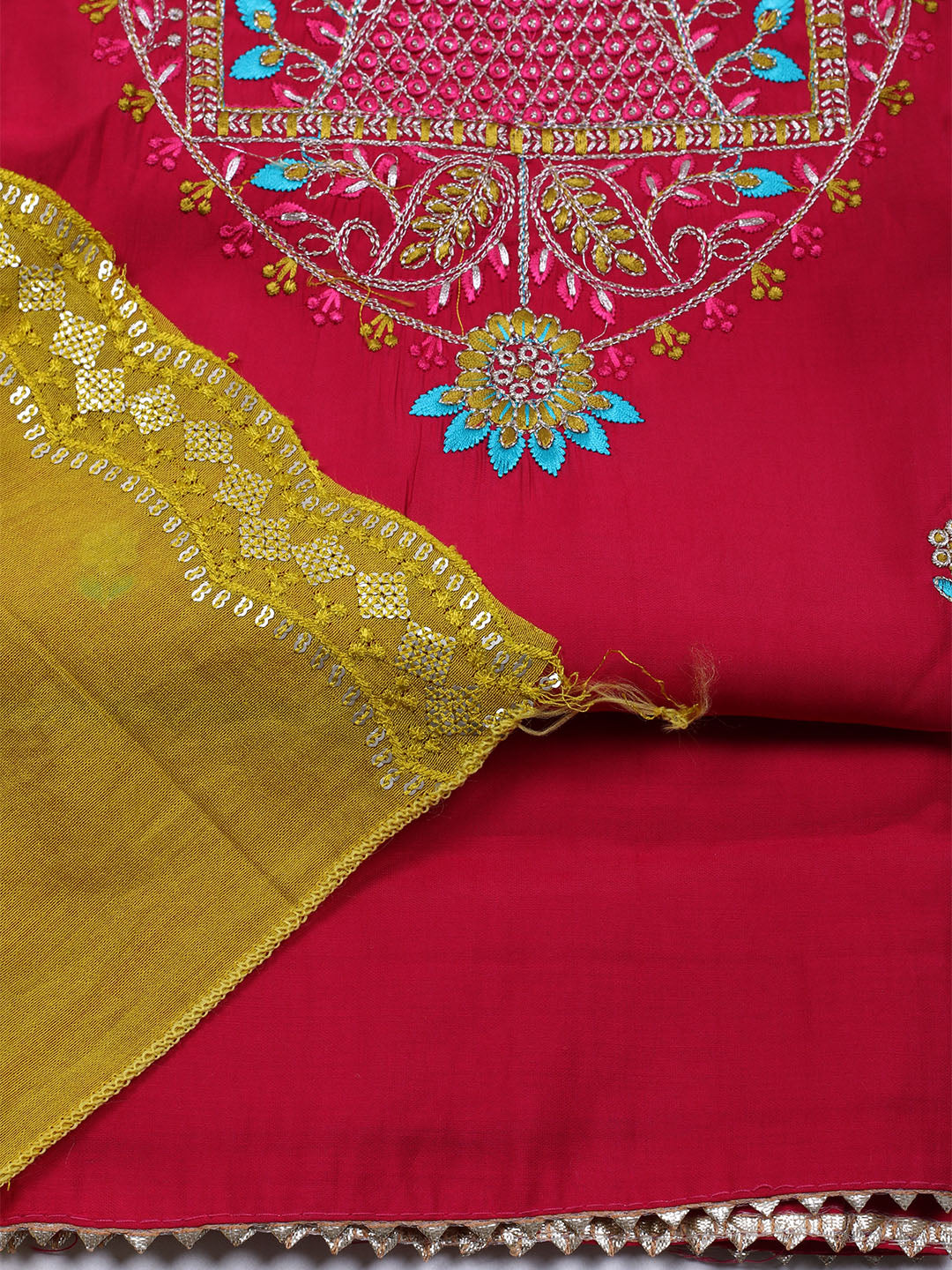 Embroidered Chanderi Unstitched Suit With Dupatta
