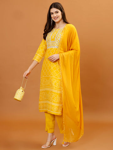 Gota Work Cotton Kurta With Pants & Dupatta