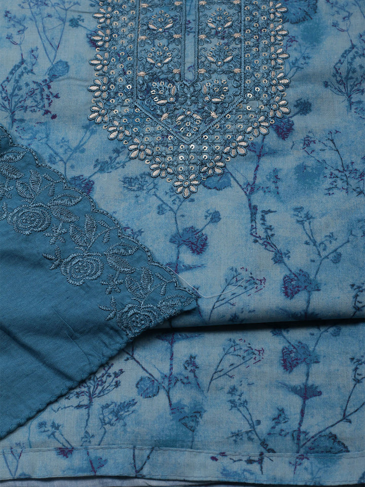 Embroidered Cotton Blend Unstitched Kurta With Pant &amp; Dupatta