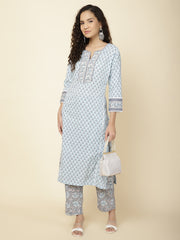 Tropical Printed Cotton Kurta With Pants