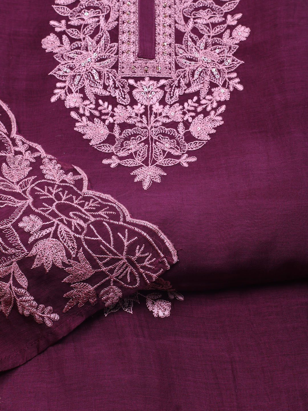 Embroidered Chanderi Unstitched Suit With Dupatta