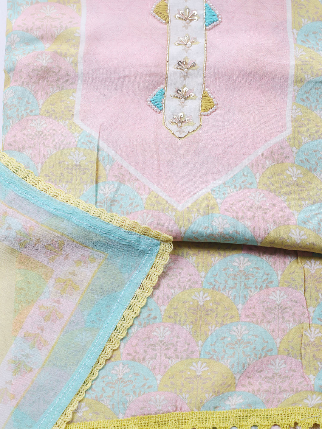 Printed Muslin Unstitched Suit With Pant &amp; Dupatta