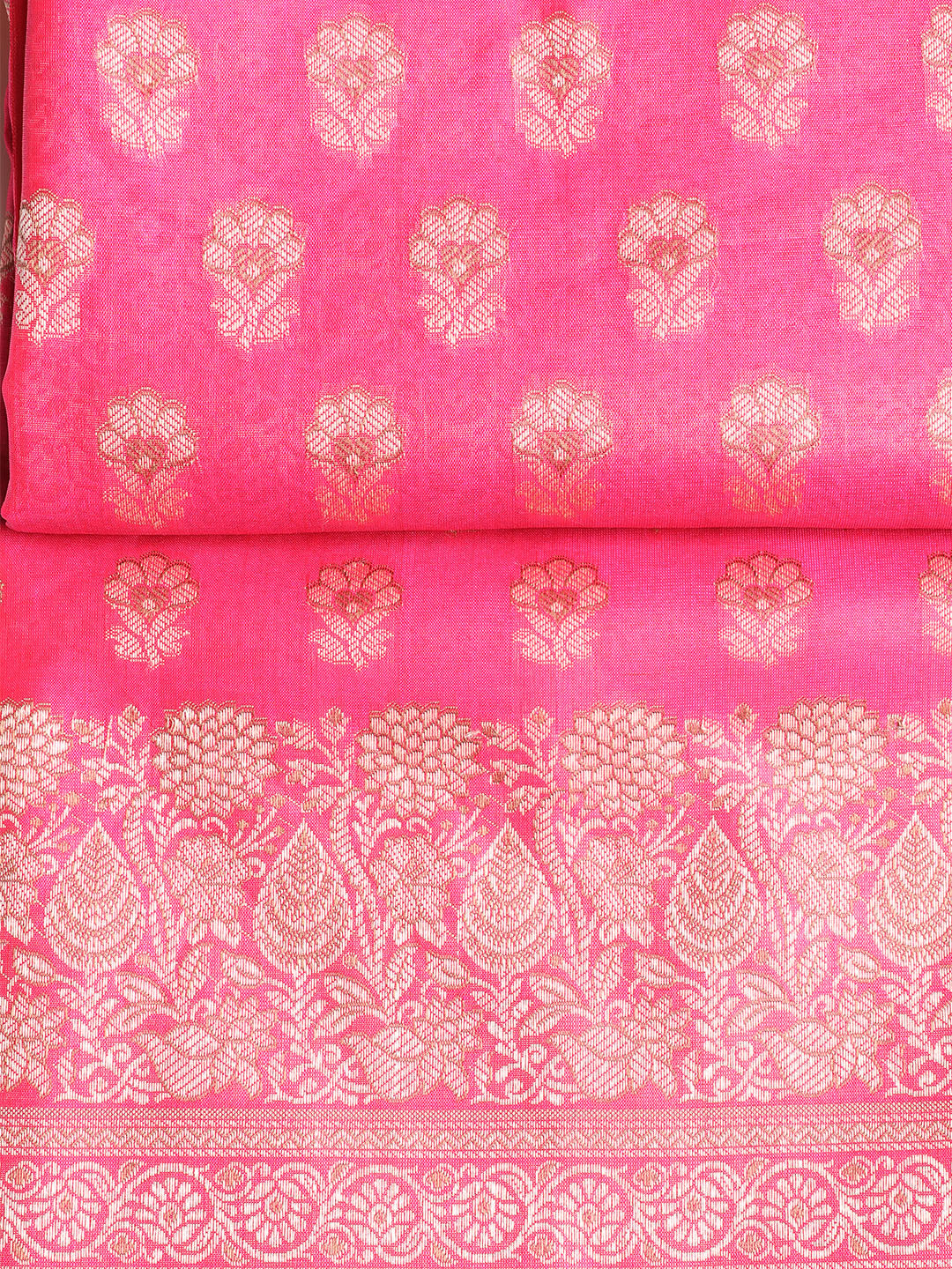 Woven Banarasi Chanderi Unstitched Suit With Dupatta