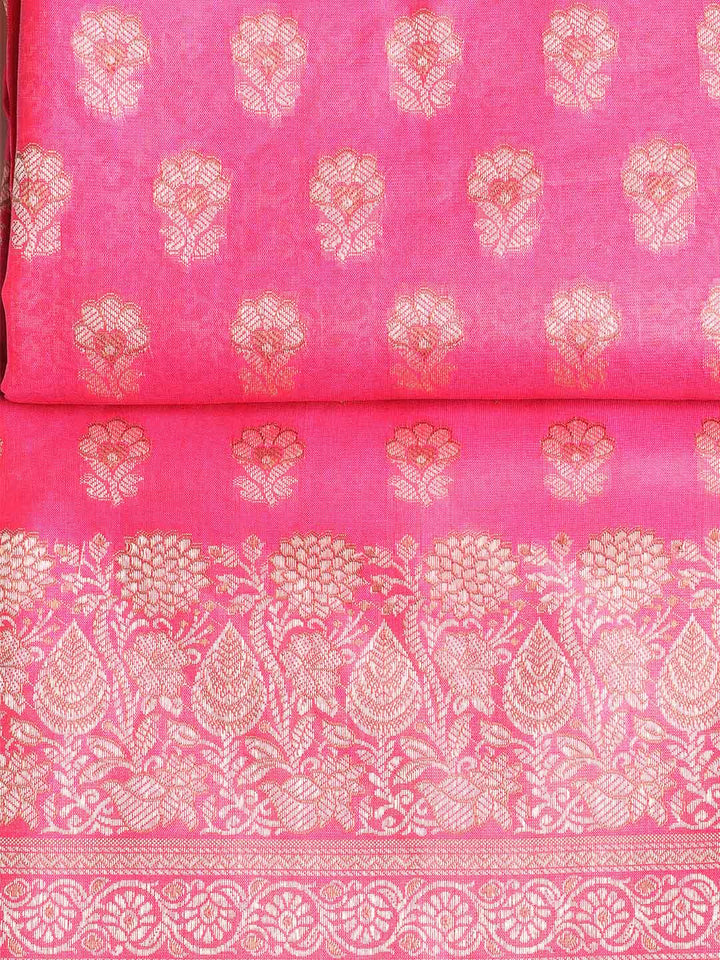 Woven Banarasi Chanderi Unstitched Suit With Dupatta