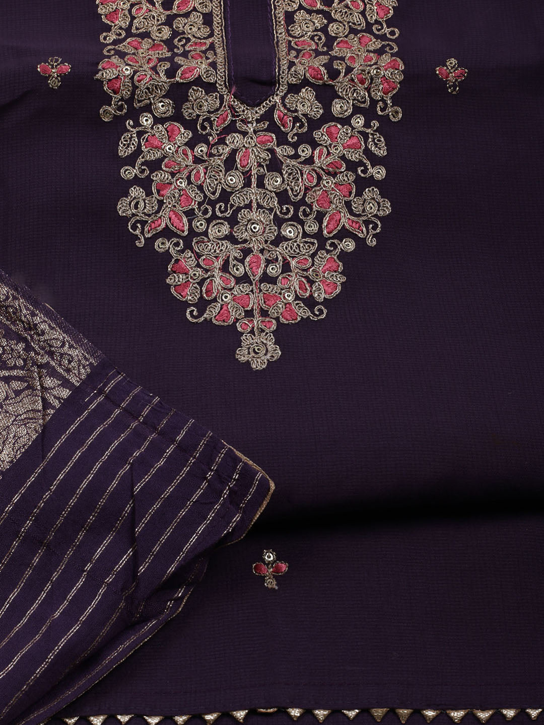 Neck Embroidered Cotton Blend Unstitched Suit With Dupatta