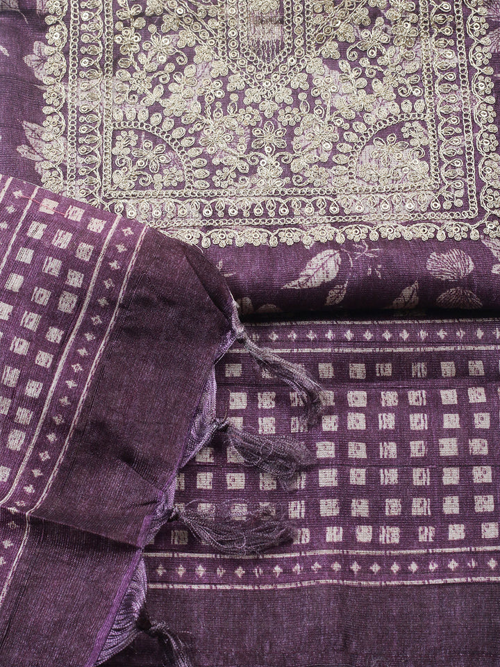 Embroidered Cotton Blend Unstitched Suit With Pant &amp; Dupatta