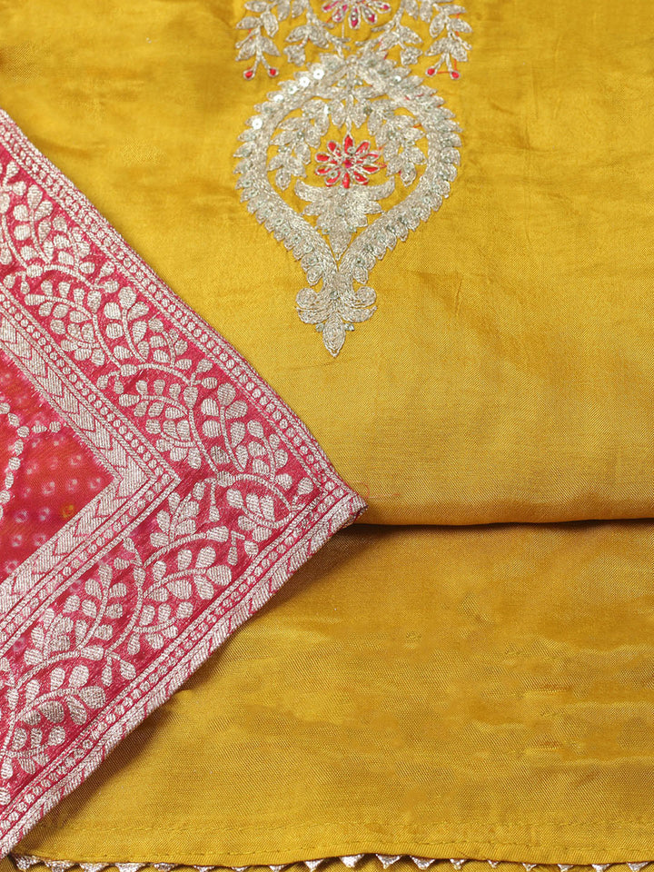 Embroidered Chanderi Unstitched Suit With Dupatta