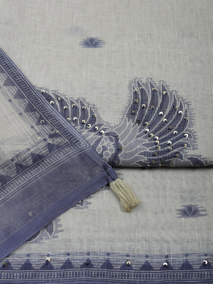 Printed Linen Blend Unstitched Suit With Pant &amp; Dupatta