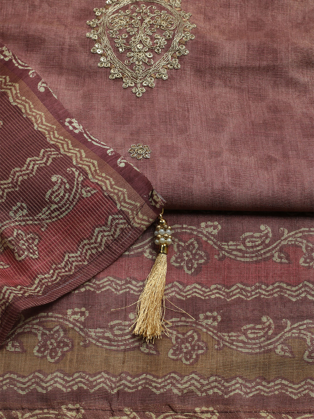 Embroidered Tissue Unstitched Kurta With Pant & Dupatta