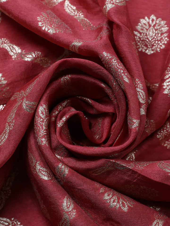 Embroidered Chanderi Unstitched Suit With Pant &amp; Dupatta
