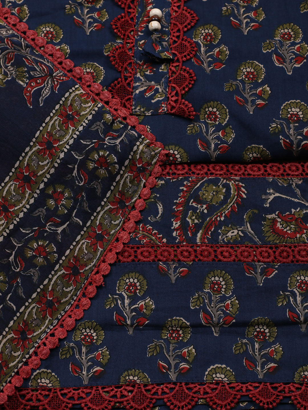 Embroidered Cotton Blend Unstitched Suit With Pant &amp; Dupatta